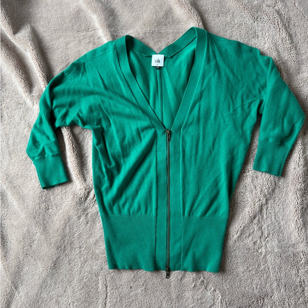 CAbi Green Zip-Up Cardigan Sweater